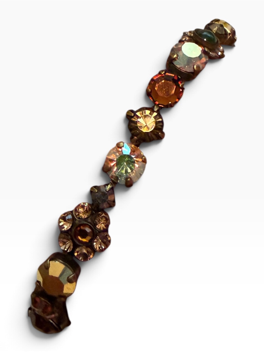 Sorrelli Signed Multicolor Crystal Floral bracelet Antiqued gold tone style